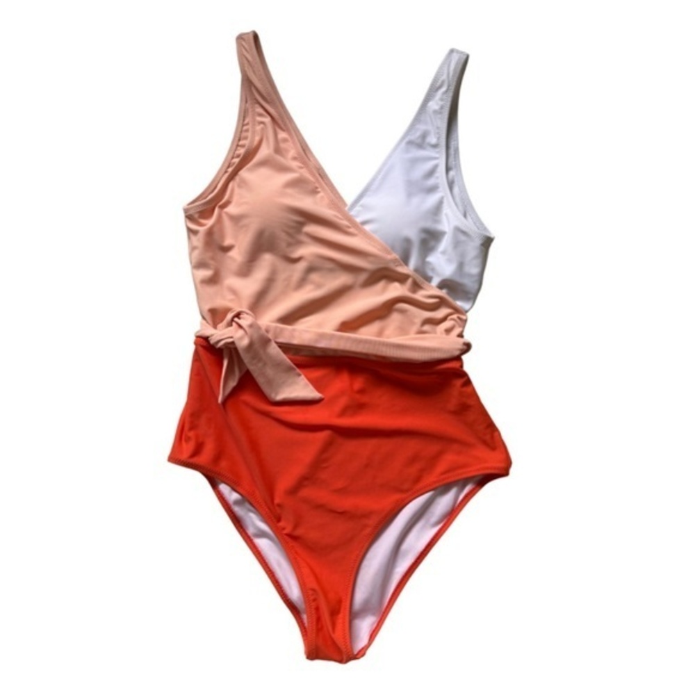 CUPSHE Orange And White Bowknot One piece Swimsuit | Size M